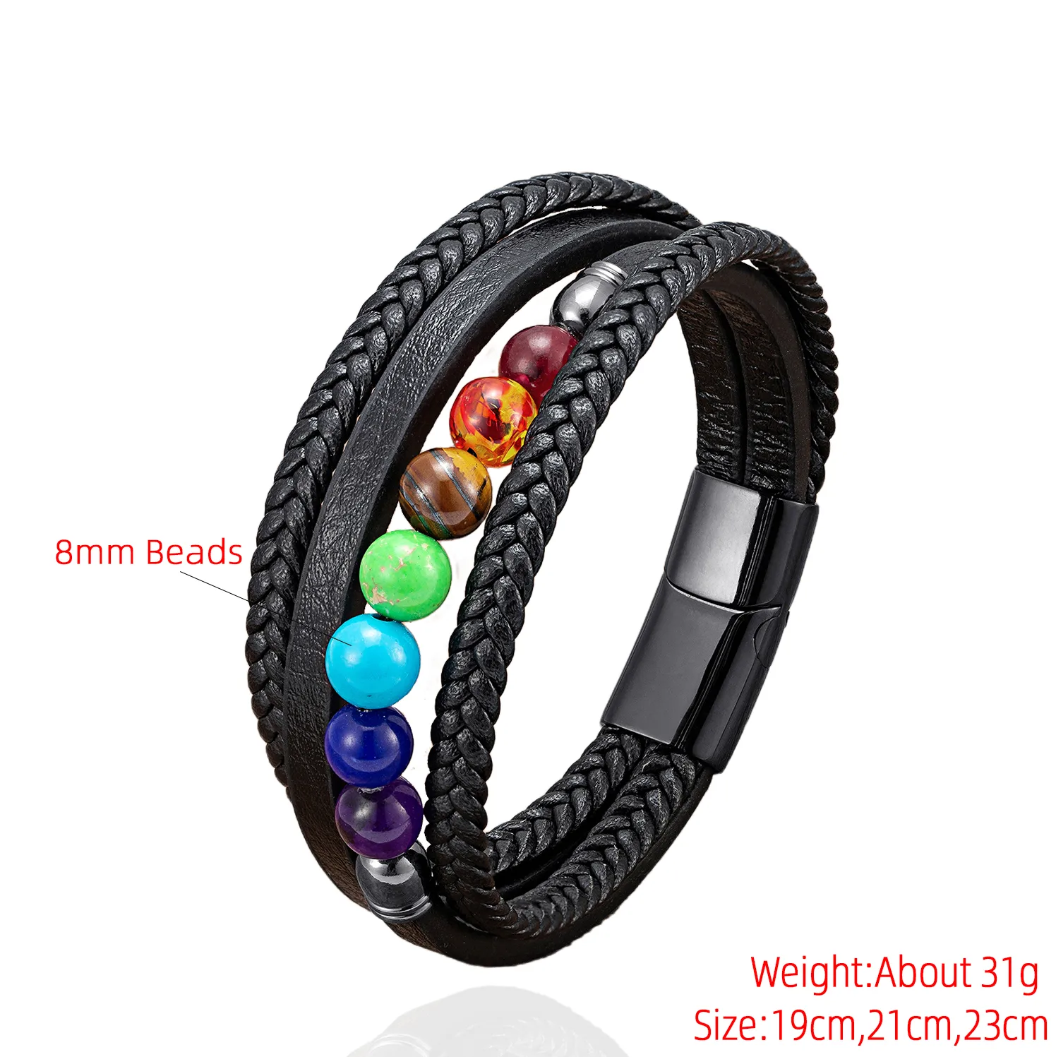 Casual Round Leather Rope Stone Metal Men's Chakra Bracelet display picture 5