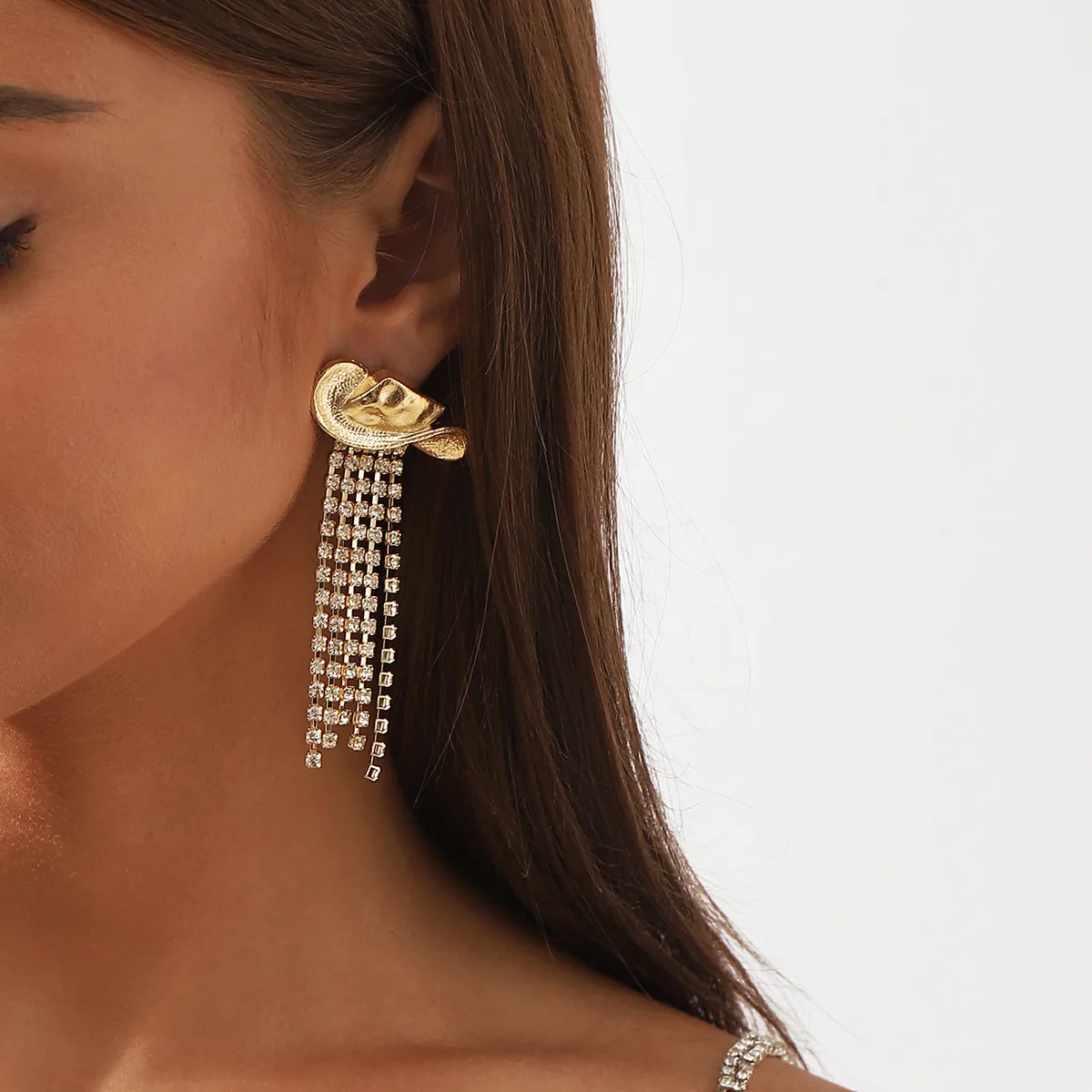 1 Pair Cowboy Style Simple Style Hat Plating Inlay Alloy Rhinestones Drop Earrings display picture 2