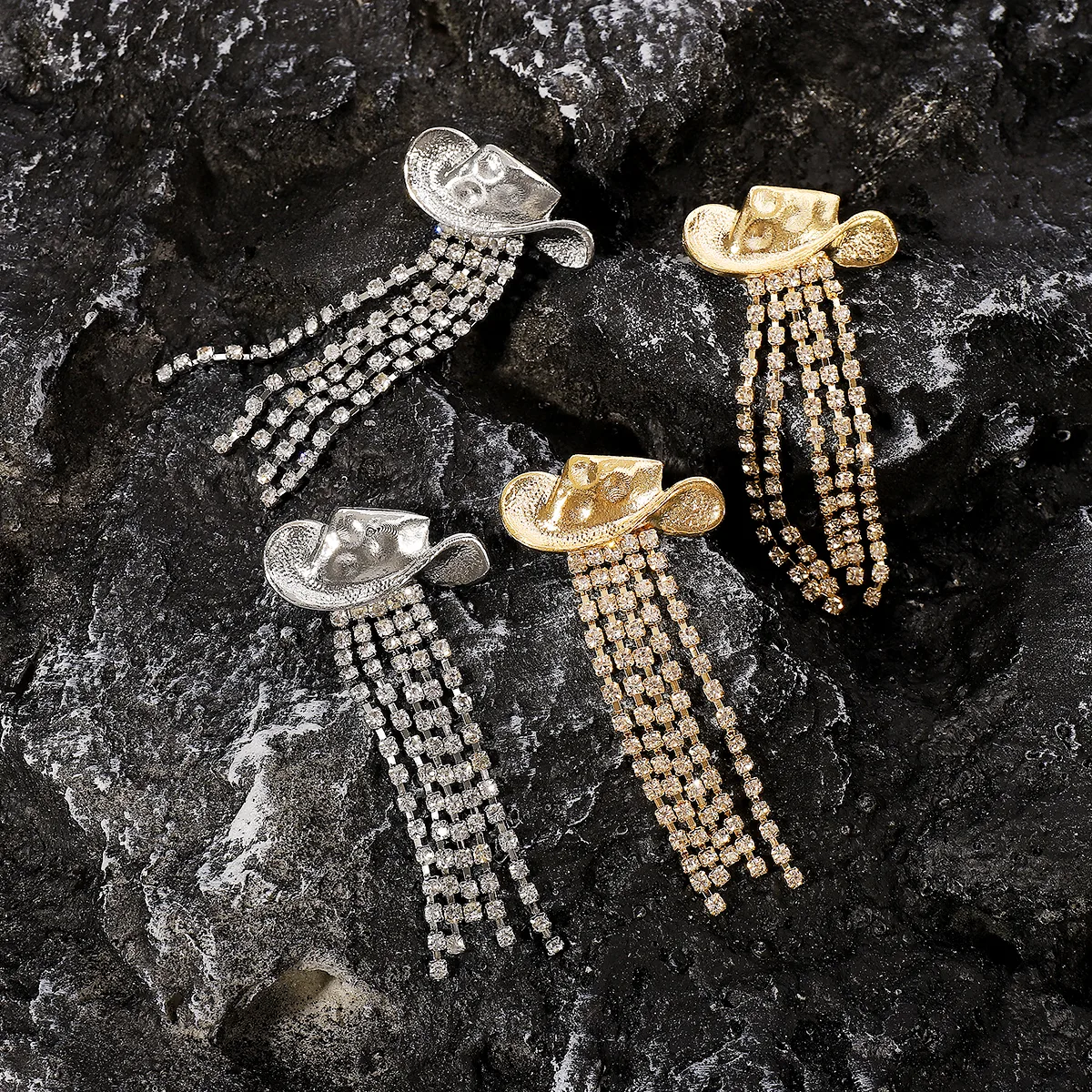 1 Pair Cowboy Style Simple Style Hat Plating Inlay Alloy Rhinestones Drop Earrings display picture 7