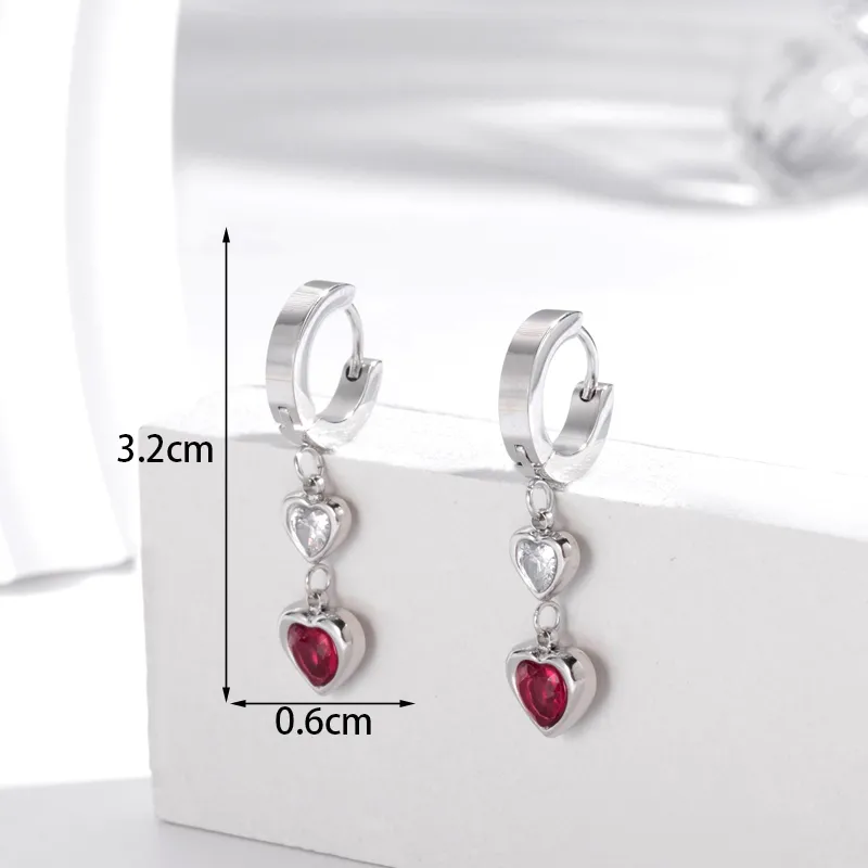1 Pair French Style Simple Style Heart Shape 304 Stainless Steel Zircon Drop Earrings display picture 2