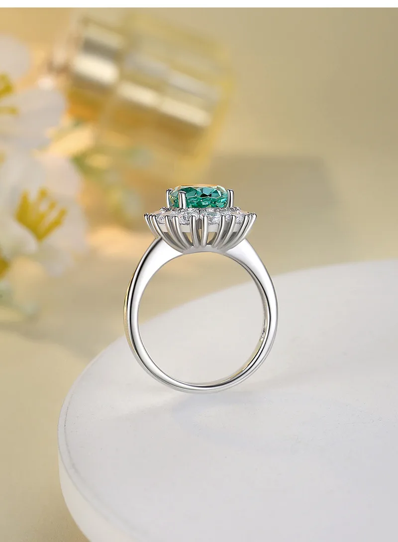 925 Sterling Silver High Carbon Diamond Geometric Oval Rings display picture 2