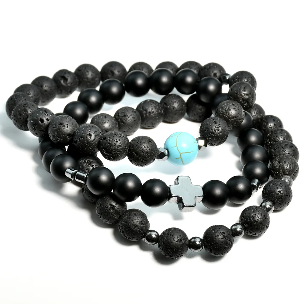 Streetwear Cross Natural Stone Beaded Men's Bracelets display picture 3