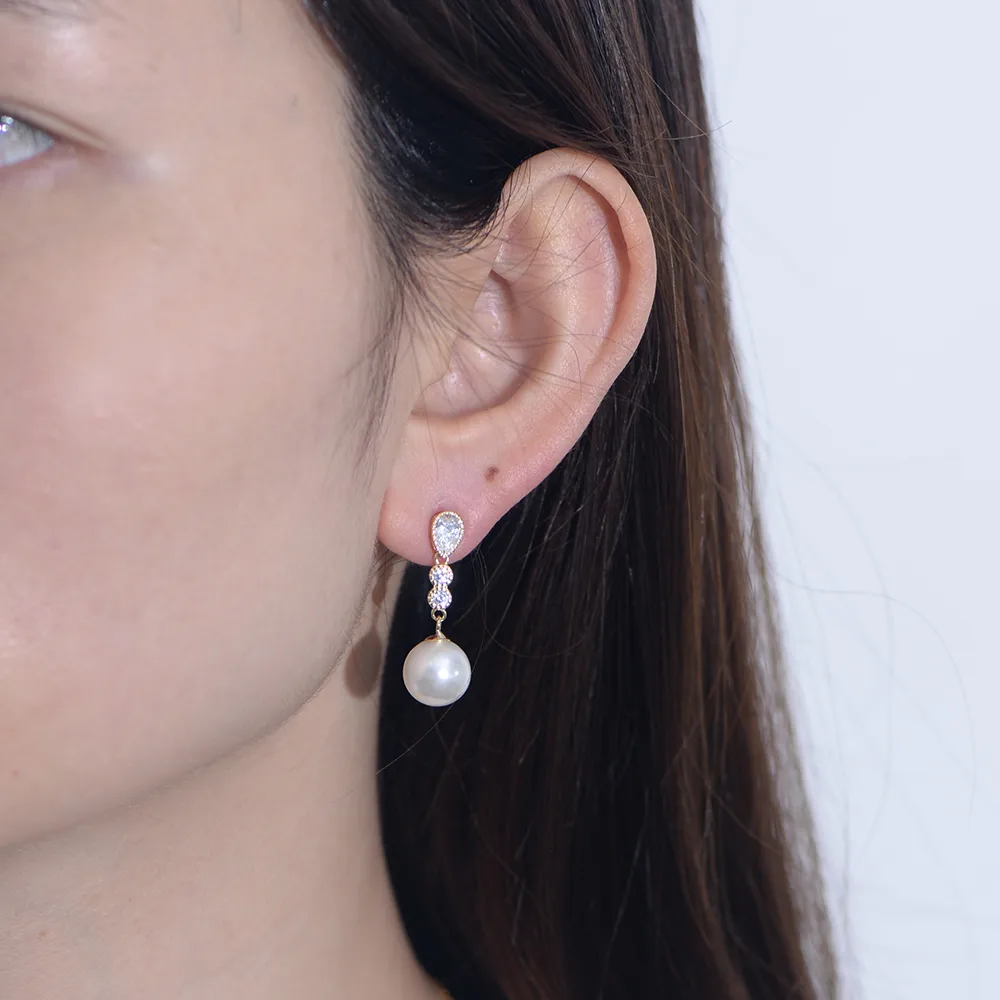 1 Pair 925 Sterling Silver Pearl Zircon Geometric Solid Color Drop Earrings display picture 4