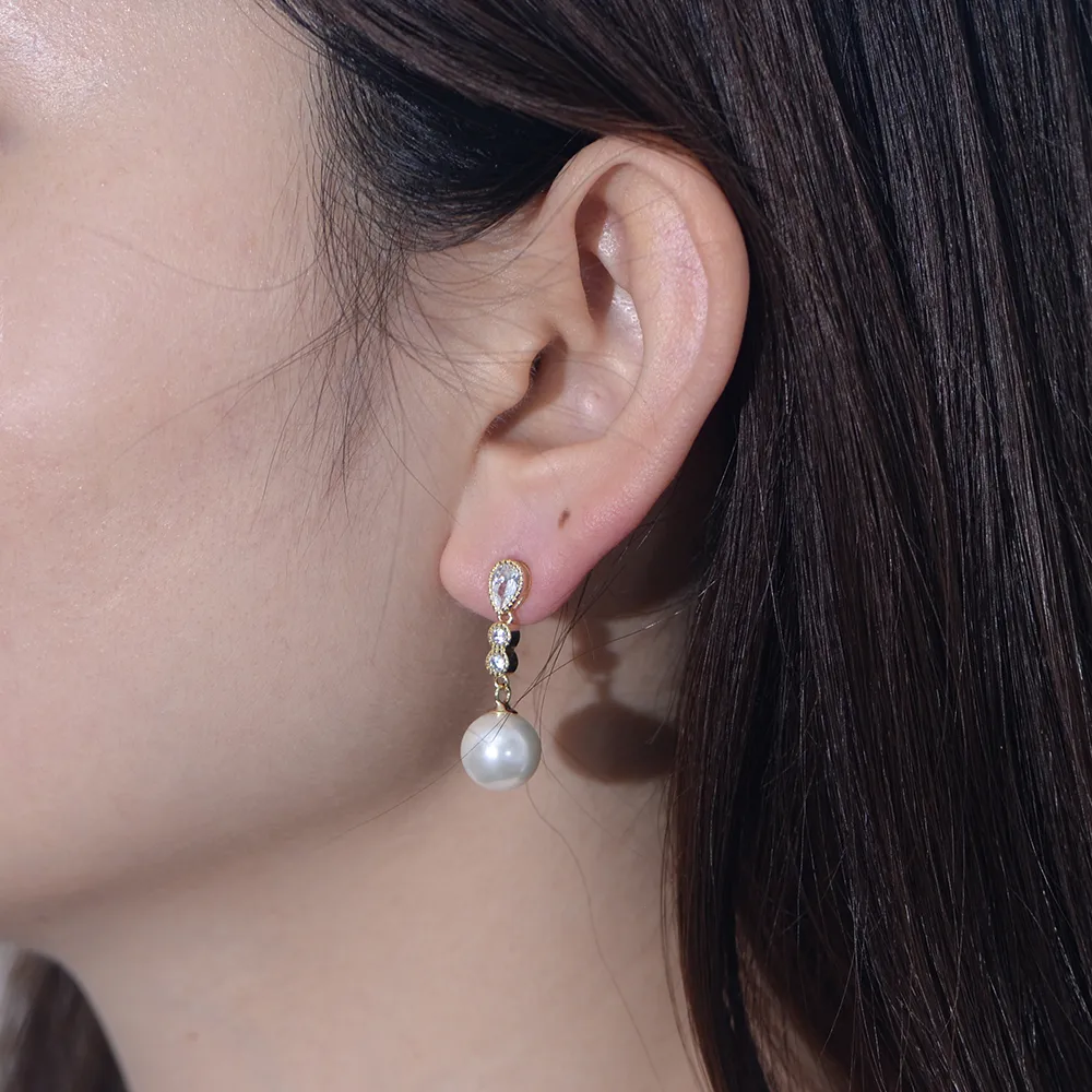 1 Pair 925 Sterling Silver Pearl Zircon Geometric Solid Color Drop Earrings display picture 5