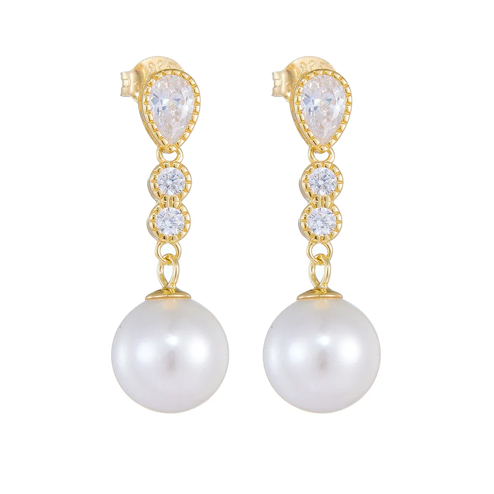 1 Pair 925 Sterling Silver Pearl Zircon Geometric Solid Color Drop Earrings display picture 6