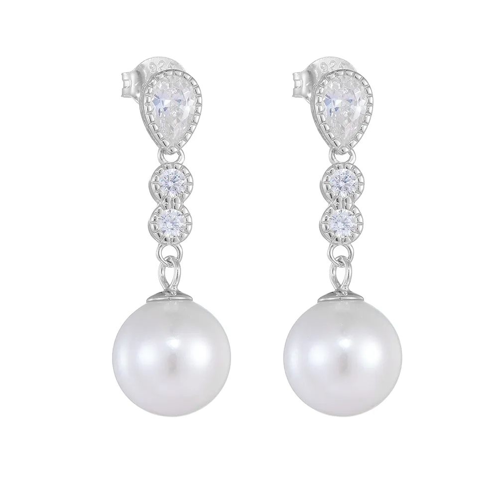 1 Pair 925 Sterling Silver Pearl Zircon Geometric Solid Color Drop Earrings display picture 8