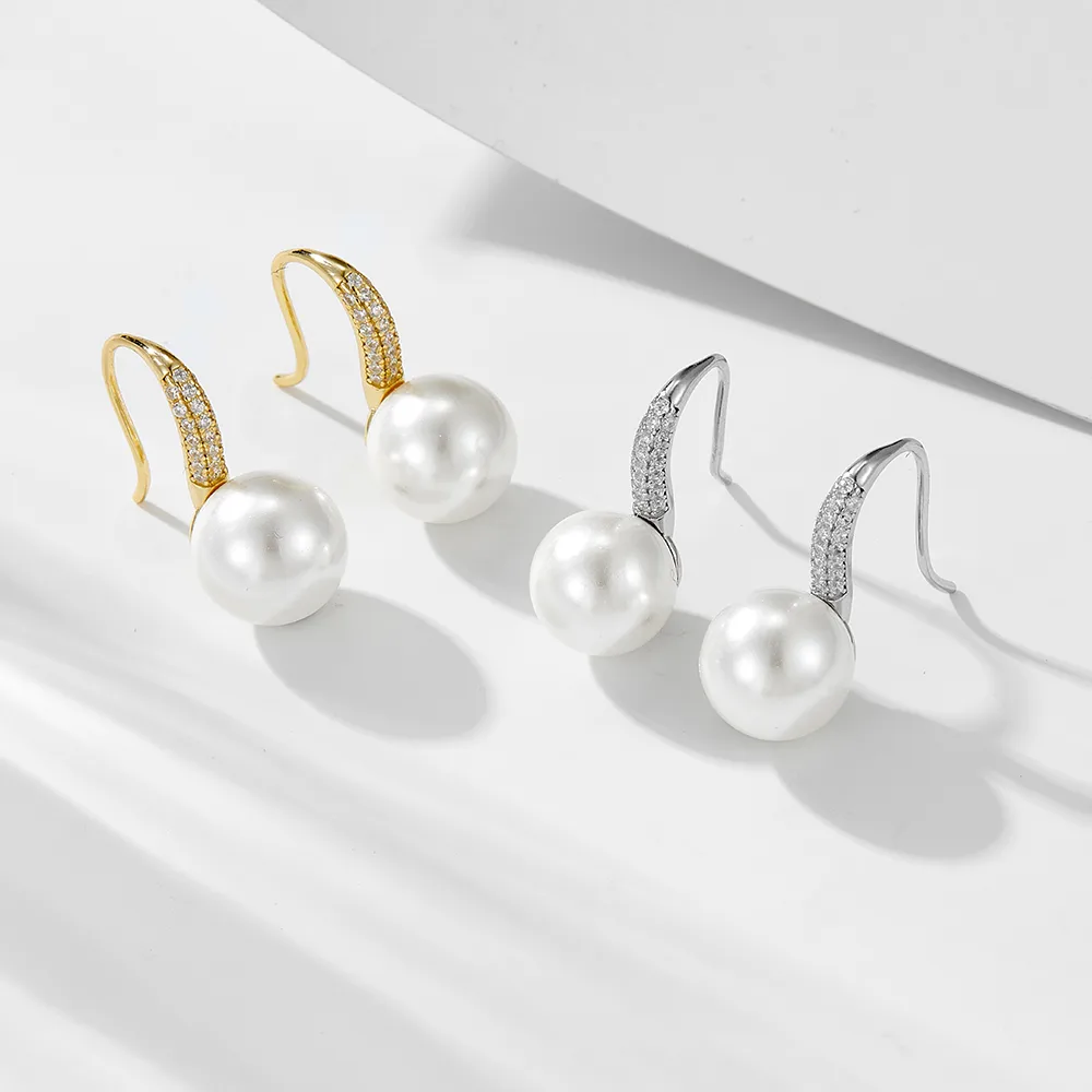 1 Pair 925 Sterling Silver Pearl Zircon Solid Color Ear Hook display picture 1