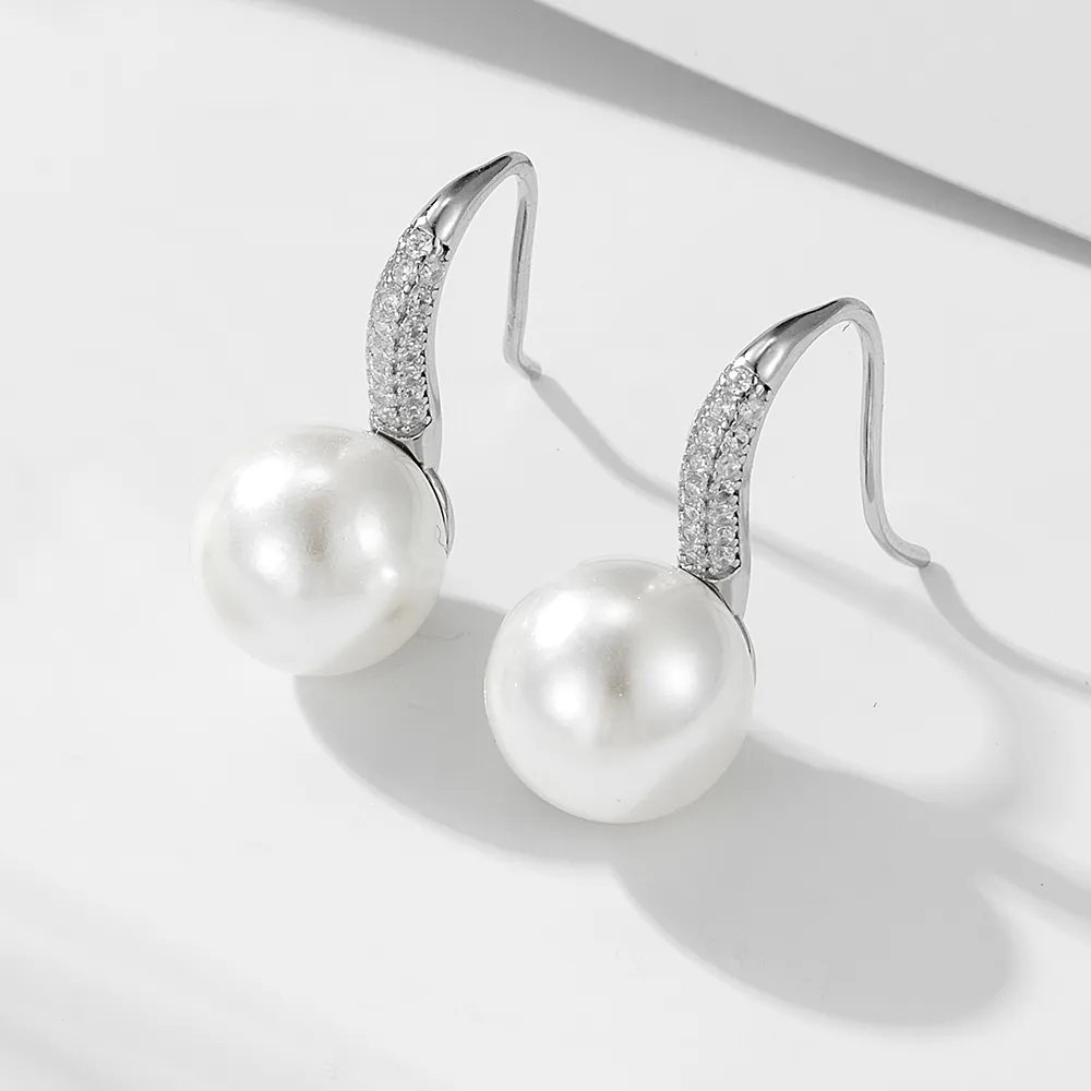 1 Pair 925 Sterling Silver Pearl Zircon Solid Color Ear Hook display picture 4