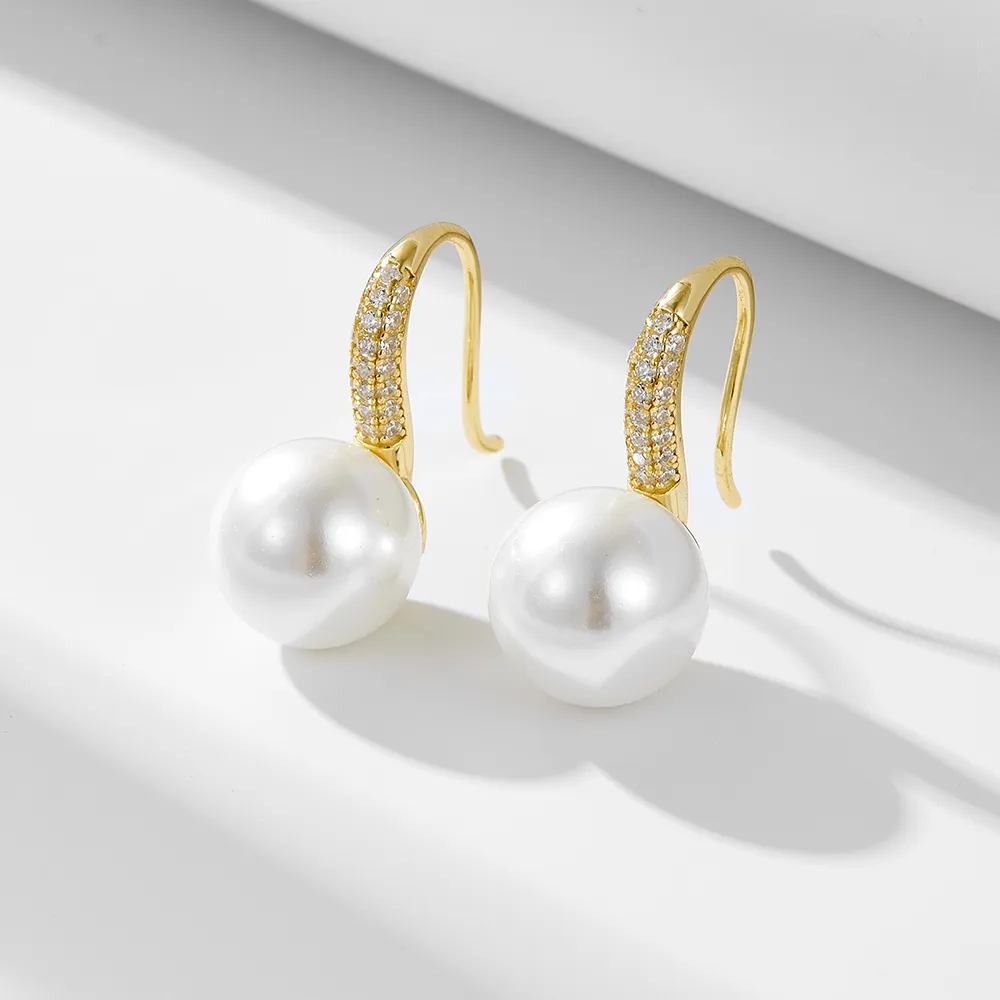 1 Pair 925 Sterling Silver Pearl Zircon Solid Color Ear Hook display picture 3