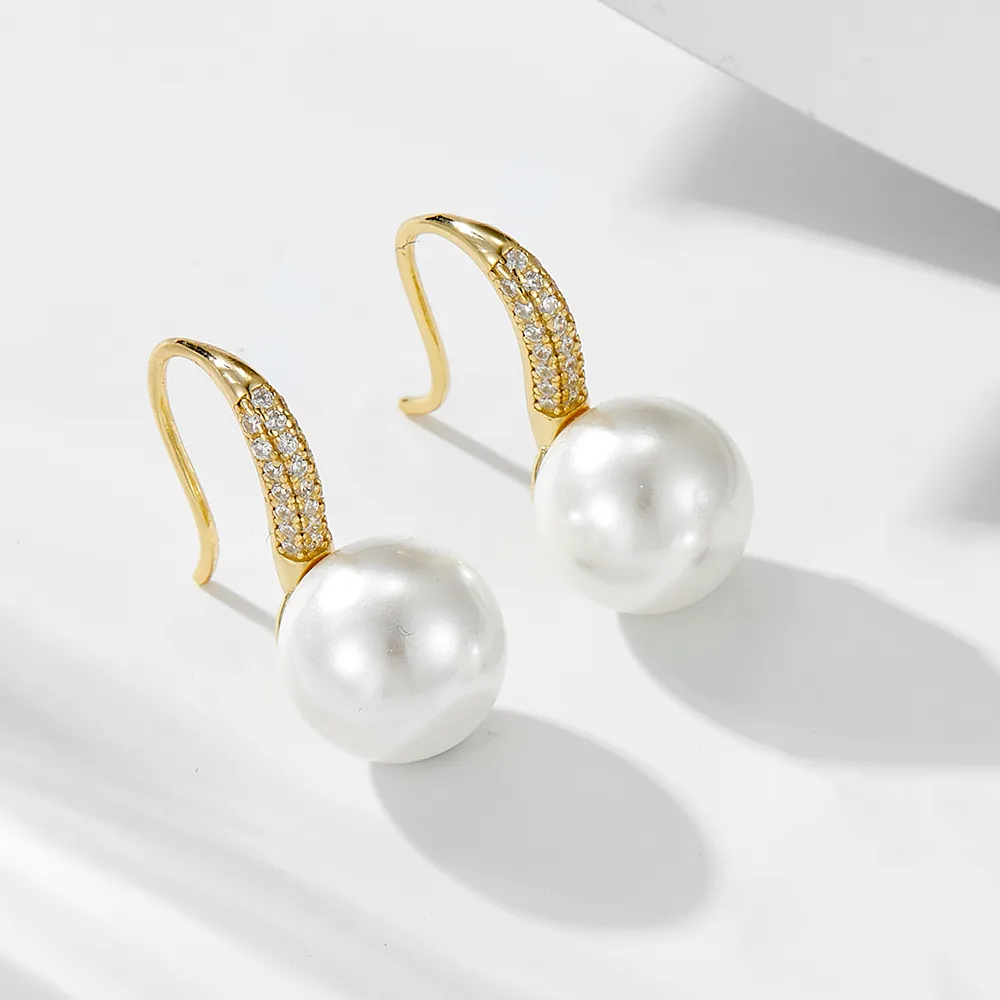 1 Pair 925 Sterling Silver Pearl Zircon Solid Color Ear Hook display picture 2