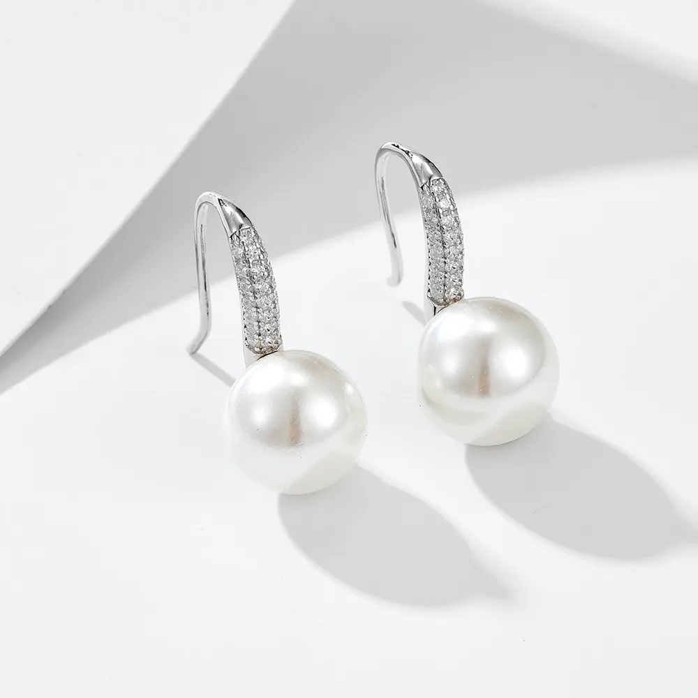 1 Pair 925 Sterling Silver Pearl Zircon Solid Color Ear Hook display picture 5