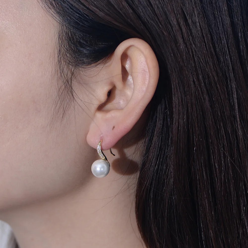 1 Pair 925 Sterling Silver Pearl Zircon Solid Color Ear Hook display picture 7