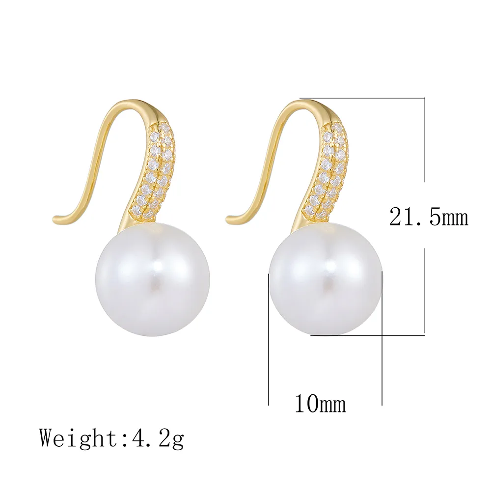 1 Pair 925 Sterling Silver Pearl Zircon Solid Color Ear Hook display picture 10