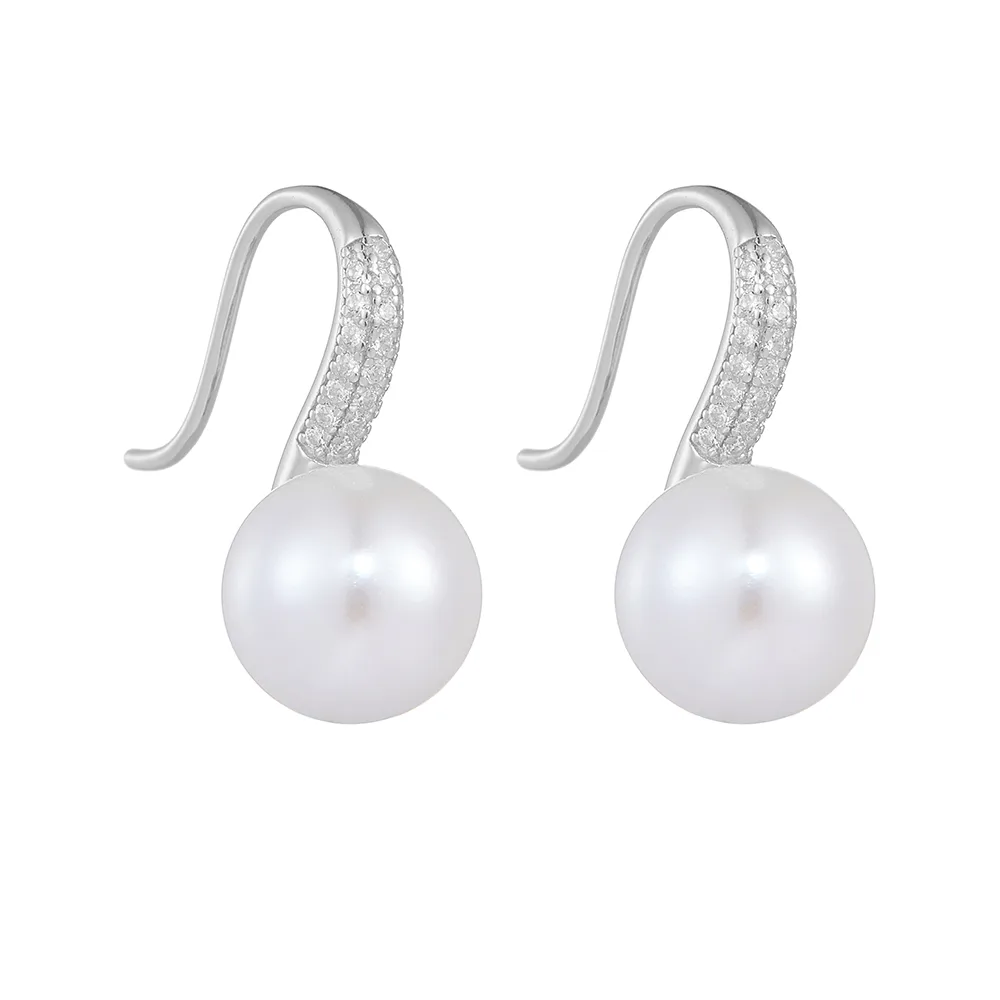 1 Pair 925 Sterling Silver Pearl Zircon Solid Color Ear Hook display picture 9