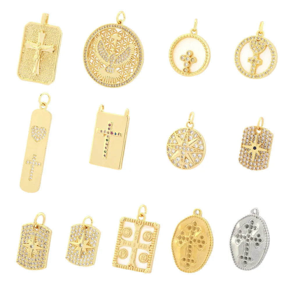 Hip-hop Simple Style Cross Copper Plating Inlay Zircon 18k Gold Plated Charms display picture 4