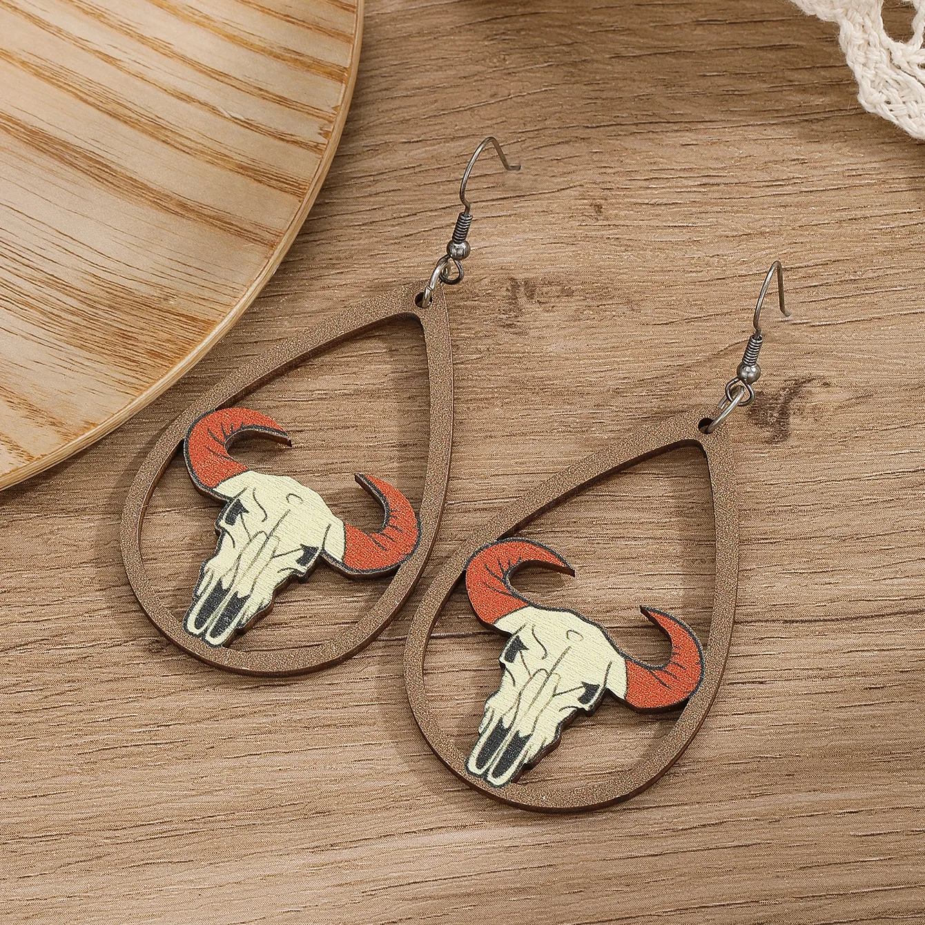 1 Pair Vintage Style Western Cowboy Style Cattle Wood Ear Hook display picture 3