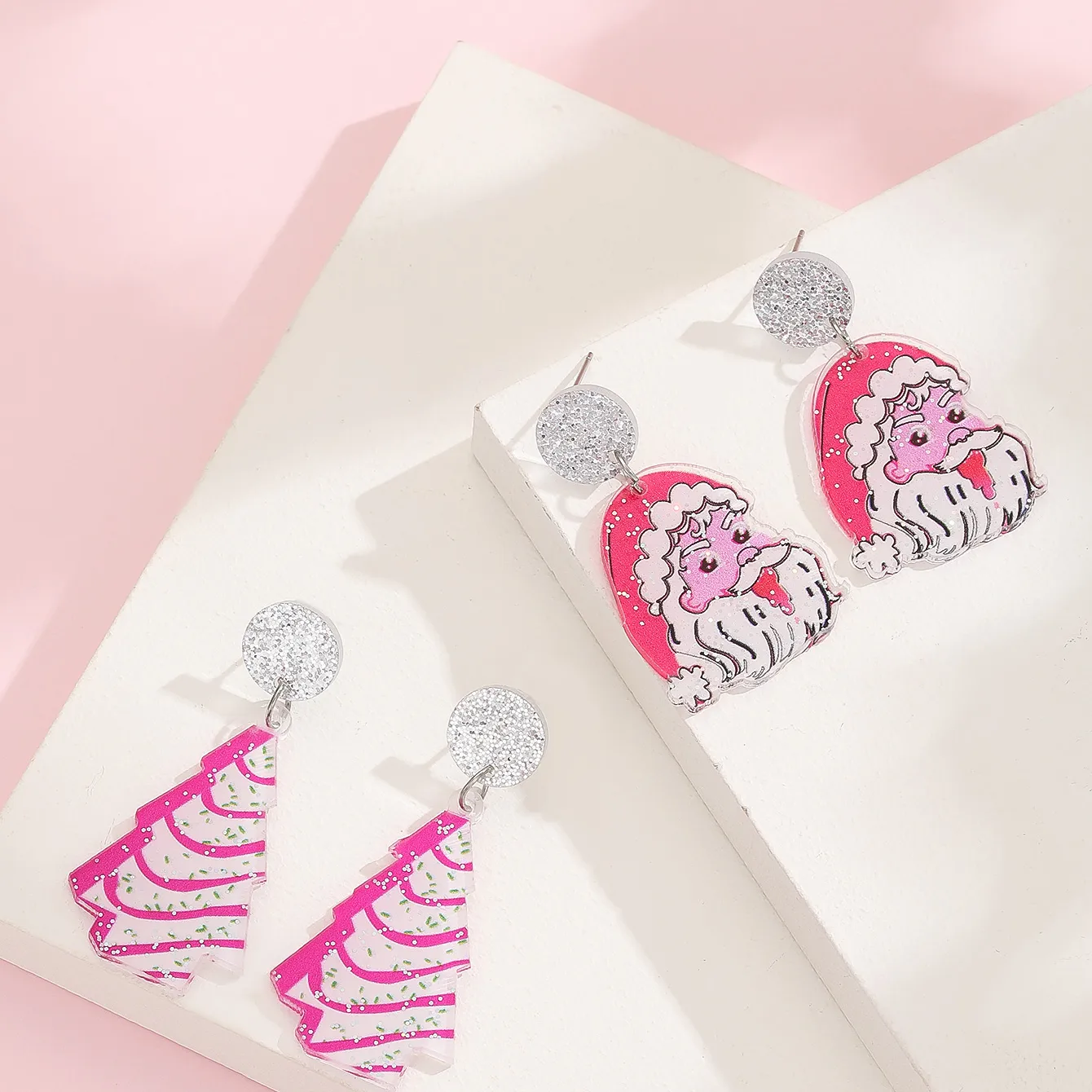 1 Pair Cute Christmas Tree Old Man's Head Arylic Drop Earrings display picture 5