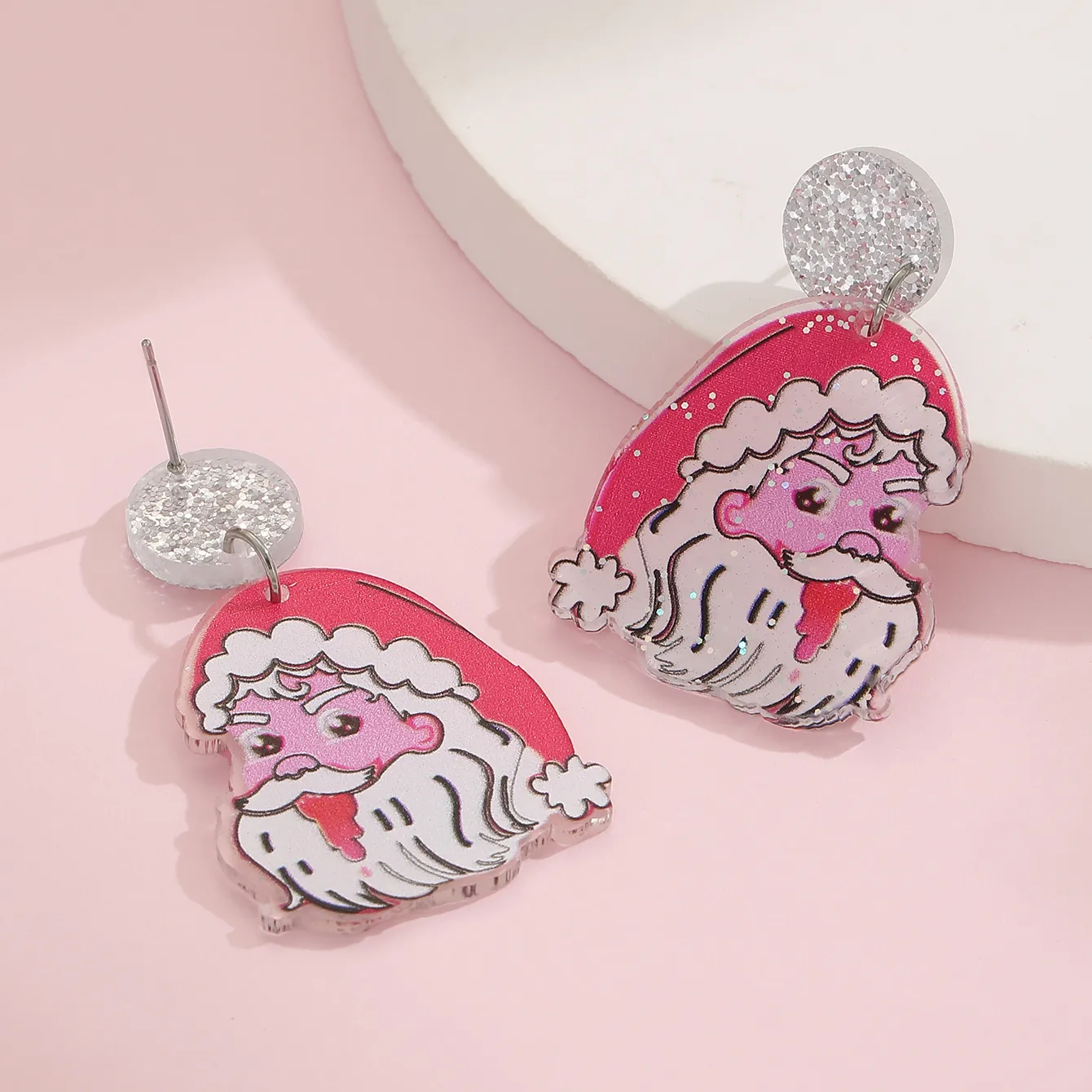 1 Pair Cute Christmas Tree Old Man's Head Arylic Drop Earrings display picture 1