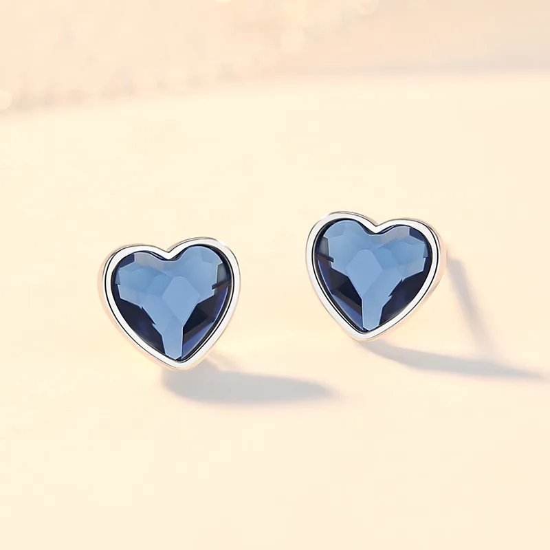 1 Pair 925 Sterling Silver Zircon Heart Shape Ear Studs display picture 1
