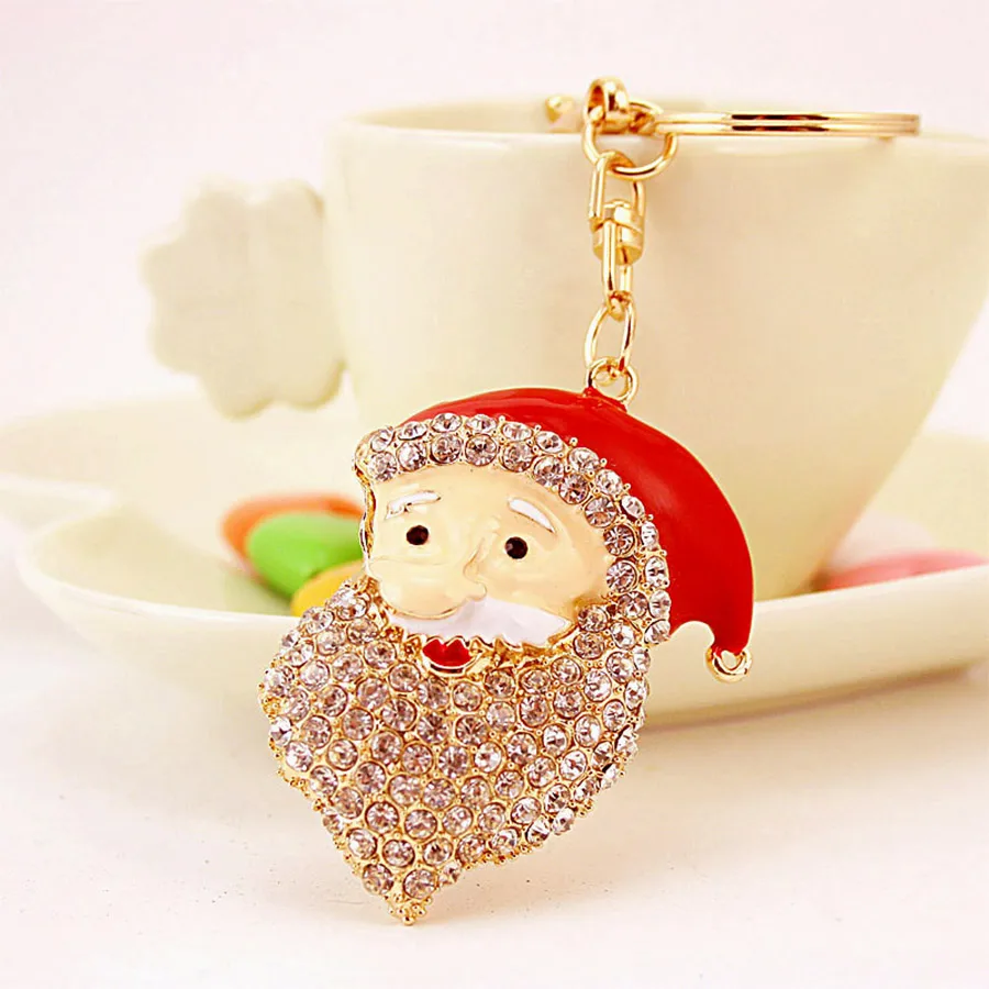 Christmas Santa Claus Alloy Plating Inlay Rhinestones Christmas Unisex Bag Pendant Keychain display picture 1