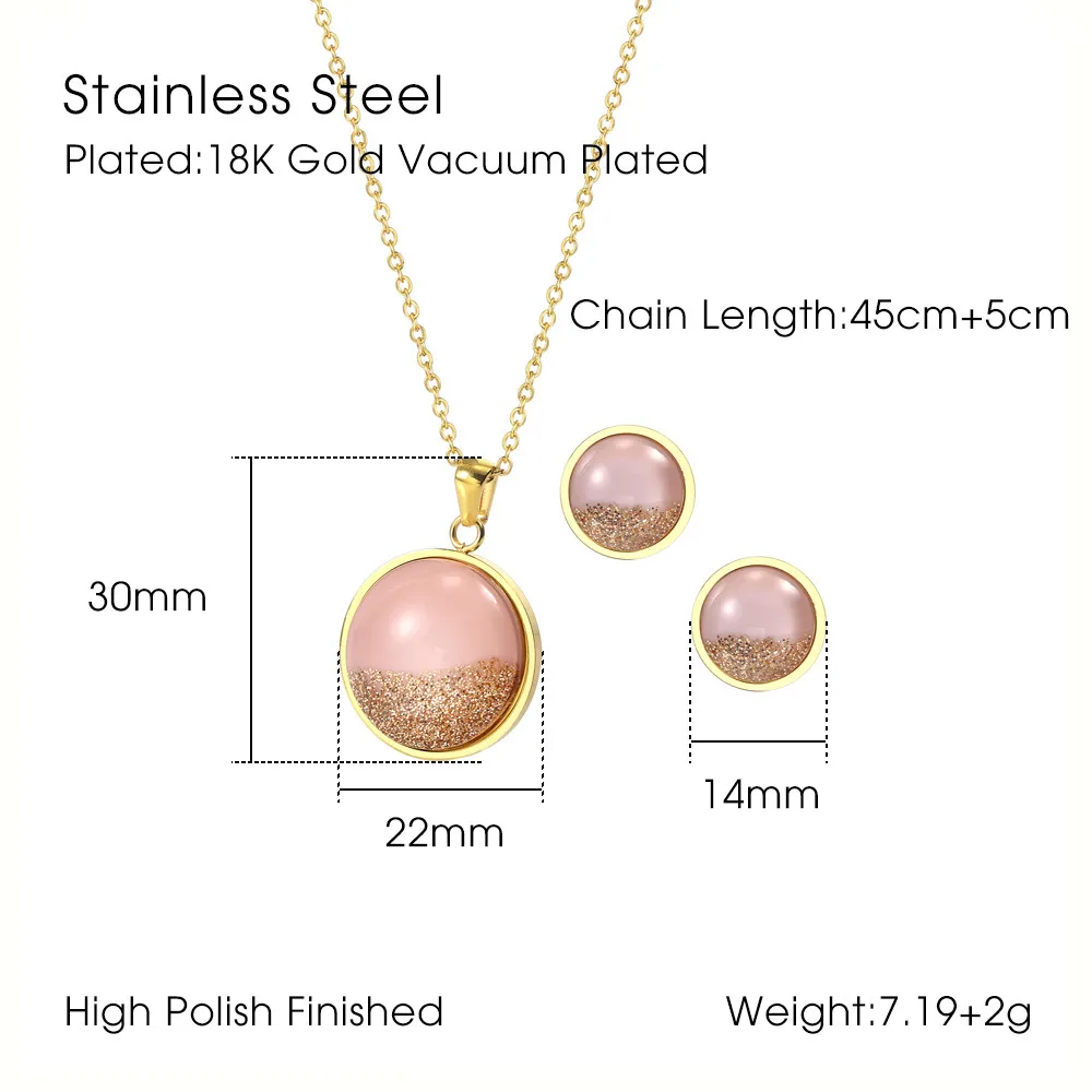 304 Stainless Steel 18K Gold Plated Casual Simple Style Plating Round Earrings Necklace display picture 1