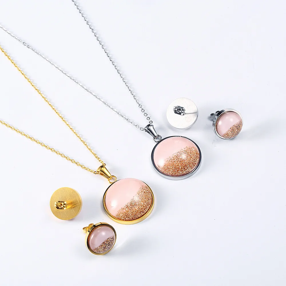 304 Stainless Steel 18K Gold Plated Casual Simple Style Plating Round Earrings Necklace display picture 2