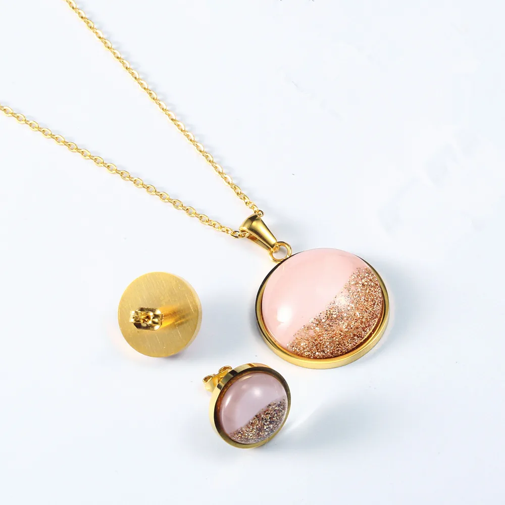 304 Stainless Steel 18K Gold Plated Casual Simple Style Plating Round Earrings Necklace display picture 3