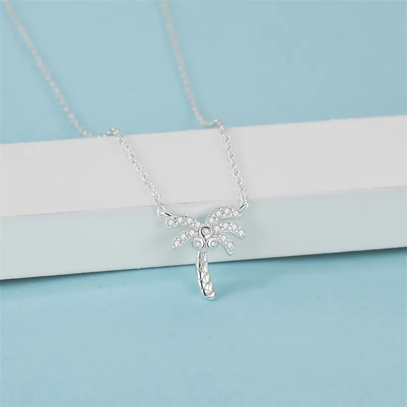 925 Sterling Silver Zircon Cable Chain Inlay Coconut Tree Necklace display picture 2