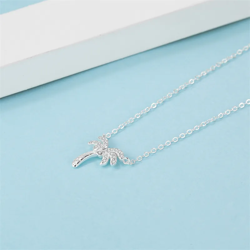 925 Sterling Silver Zircon Cable Chain Inlay Coconut Tree Necklace display picture 4