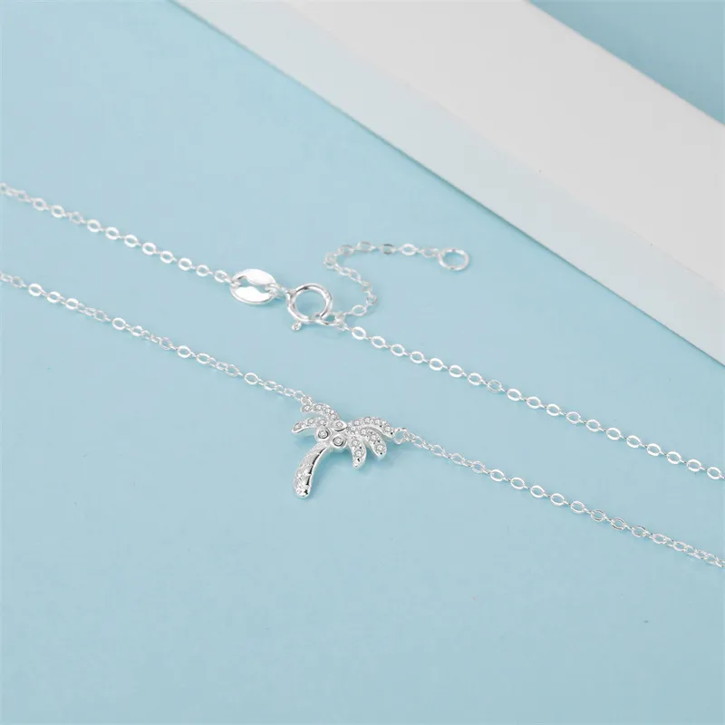 925 Sterling Silver Zircon Cable Chain Inlay Coconut Tree Necklace display picture 3