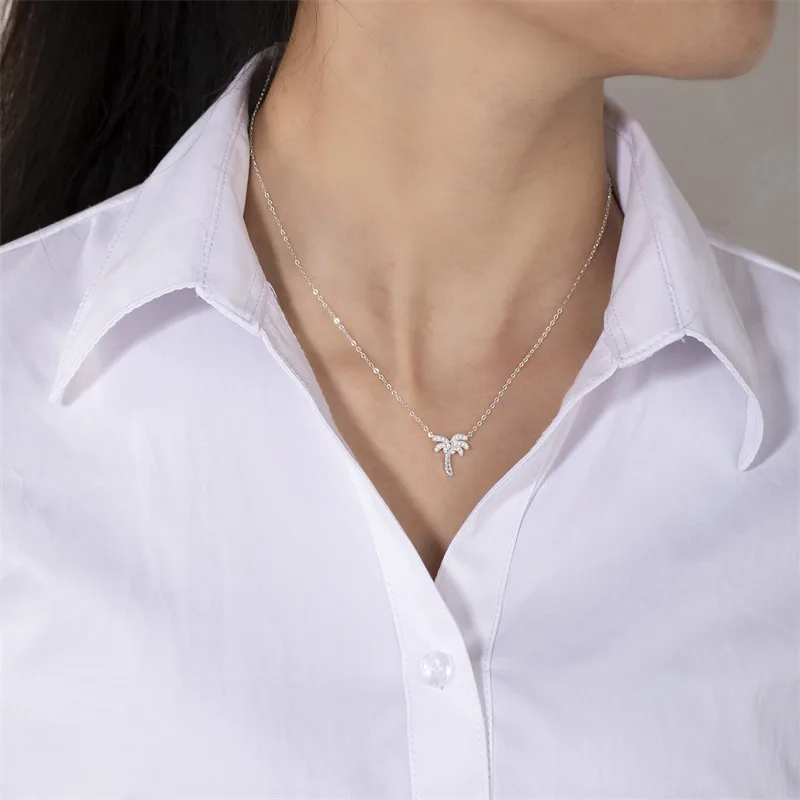 925 Sterling Silver Zircon Cable Chain Inlay Coconut Tree Necklace display picture 5