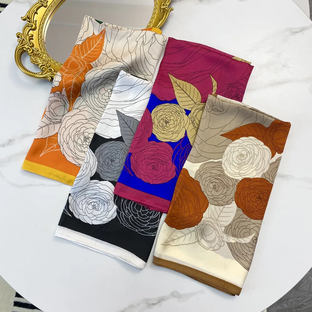 Women's Sweet Pastoral Flower Satin Printing Silk Scarf display picture 1