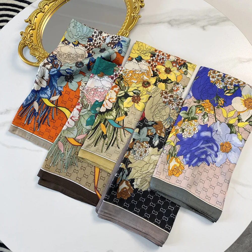 Women's Streetwear Flower Satin Printing Silk Scarf display picture 1