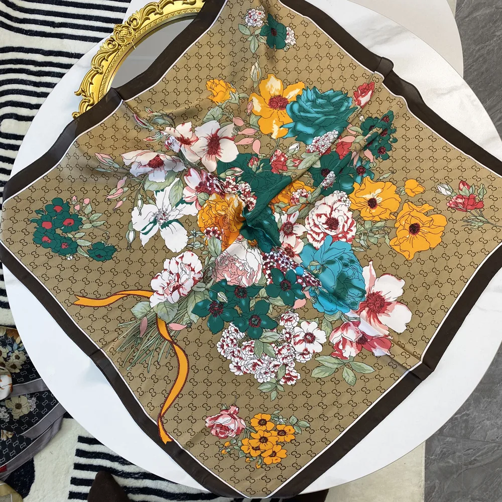 Women's Streetwear Flower Satin Printing Silk Scarf display picture 2
