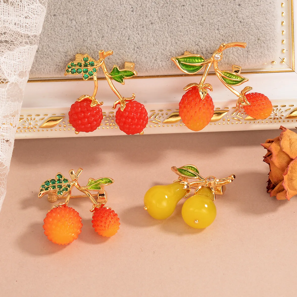Simple Style Classic Style Fruit Copper Inlay Resin Zircon Women's Brooches display picture 7