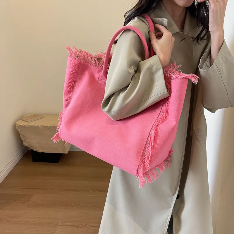 Women's Canvas Solid Color Basic Streetwear Sewing Thread Square Open Shoulder Bag Square Bag Underarm Bag display picture 2