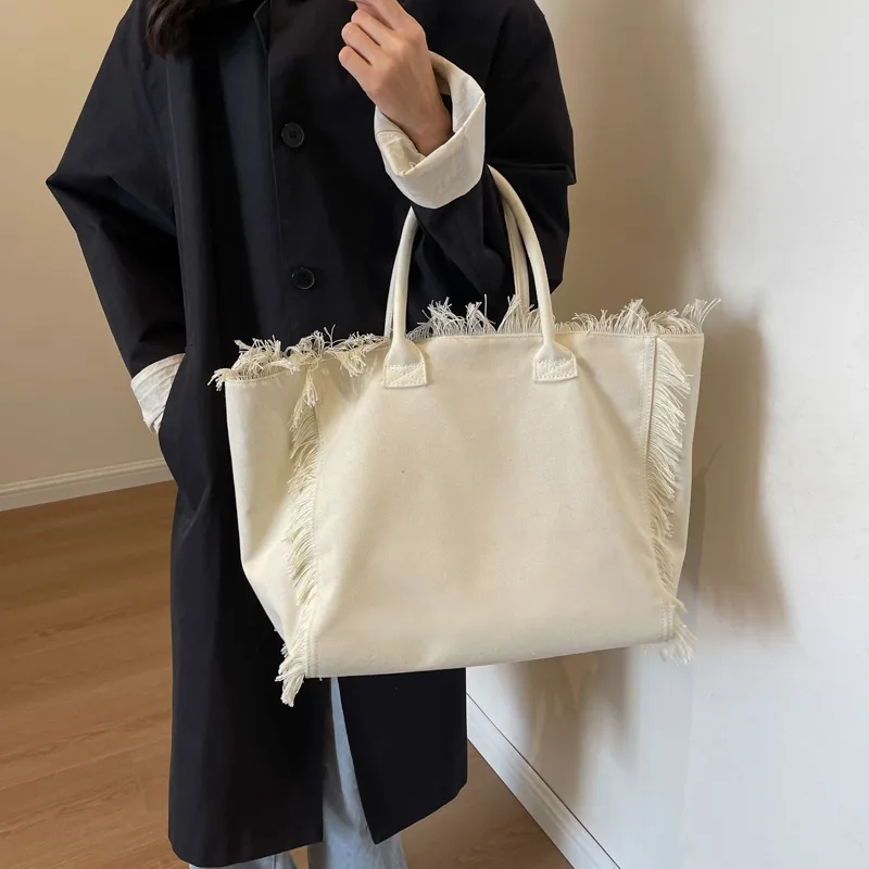 Women's Canvas Solid Color Basic Streetwear Sewing Thread Square Open Shoulder Bag Square Bag Underarm Bag display picture 5
