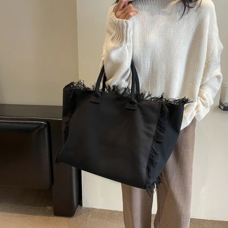 Women's Canvas Solid Color Basic Streetwear Sewing Thread Square Open Shoulder Bag Square Bag Underarm Bag display picture 9