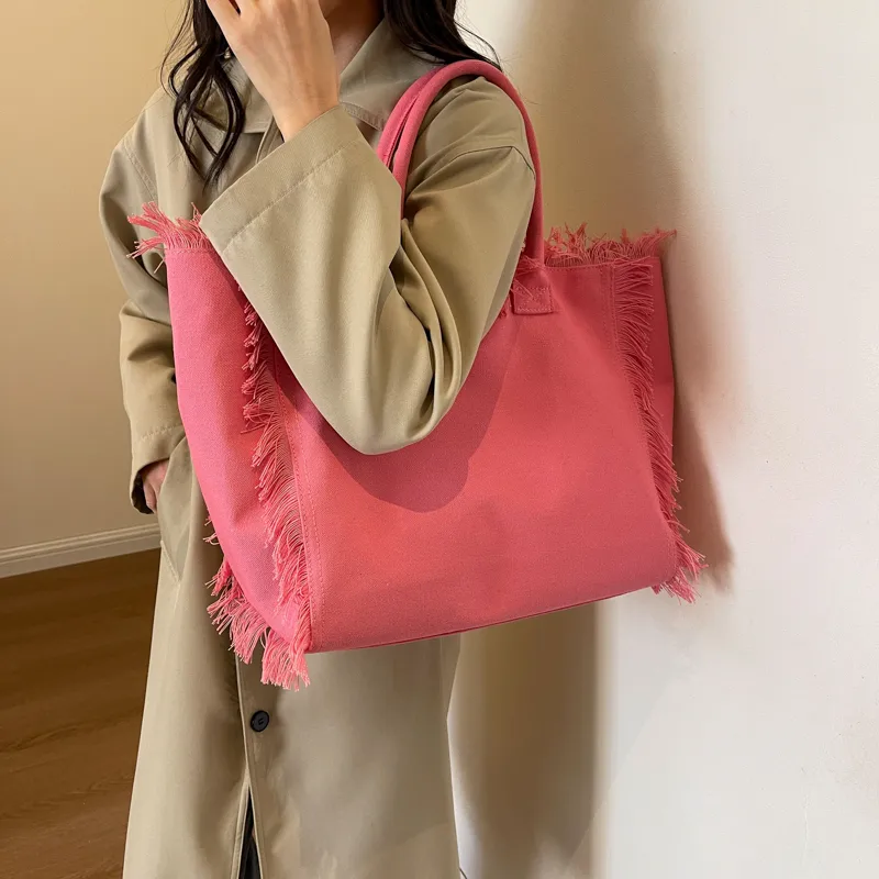 Women's Canvas Solid Color Basic Streetwear Sewing Thread Square Open Shoulder Bag Square Bag Underarm Bag display picture 14