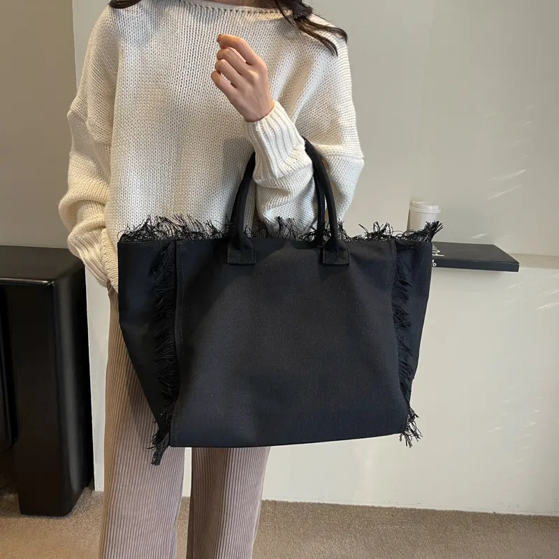 Women's Canvas Solid Color Basic Streetwear Sewing Thread Square Open Shoulder Bag Square Bag Underarm Bag display picture 6