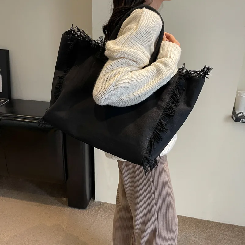 Women's Canvas Solid Color Basic Streetwear Sewing Thread Square Open Shoulder Bag Square Bag Underarm Bag display picture 7