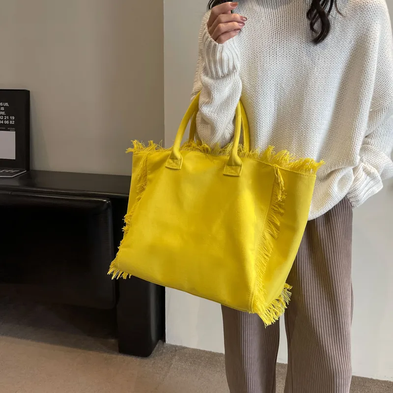 Women's Canvas Solid Color Basic Streetwear Sewing Thread Square Open Shoulder Bag Square Bag Underarm Bag display picture 10