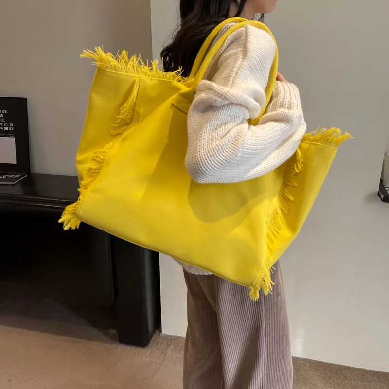 Women's Canvas Solid Color Basic Streetwear Sewing Thread Square Open Shoulder Bag Square Bag Underarm Bag display picture 16
