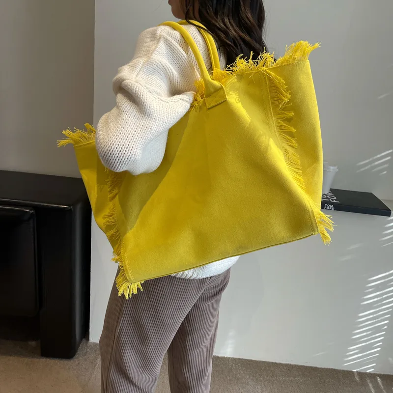Women's Canvas Solid Color Basic Streetwear Sewing Thread Square Open Shoulder Bag Square Bag Underarm Bag display picture 13