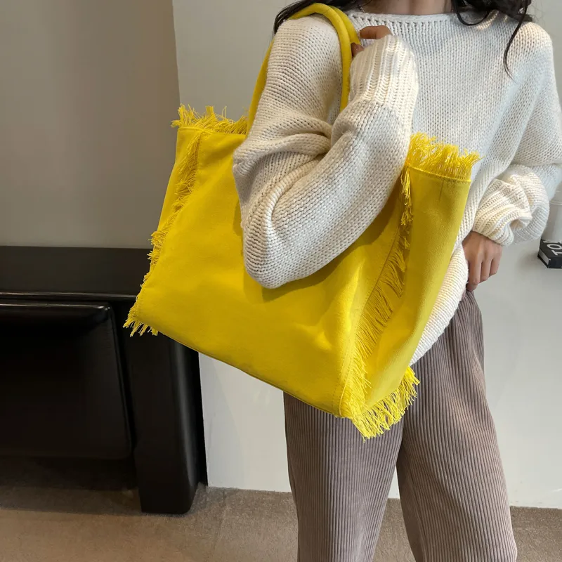 Women's Canvas Solid Color Basic Streetwear Sewing Thread Square Open Shoulder Bag Square Bag Underarm Bag display picture 15