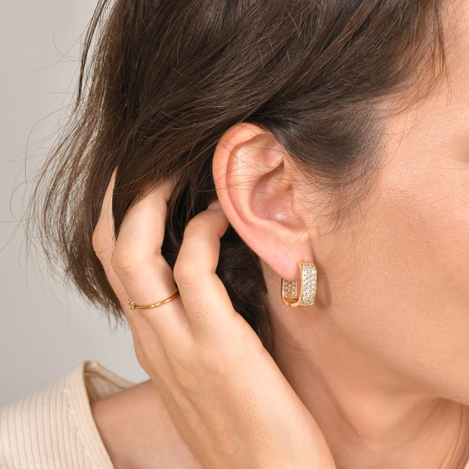 1 Pair IG Style Vintage Style U Shape Plating Inlay Brass Zircon Hoop Earrings display picture 9
