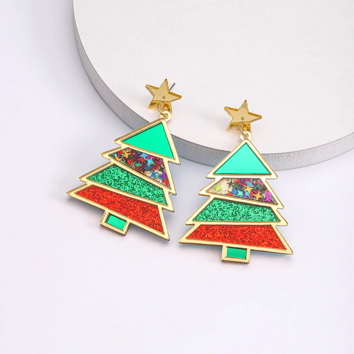 1 Pair Simple Style Classic Style Christmas Tree Polishing Epoxy Plating Arylic Plastic Silver Plated Drop Earrings display picture 7