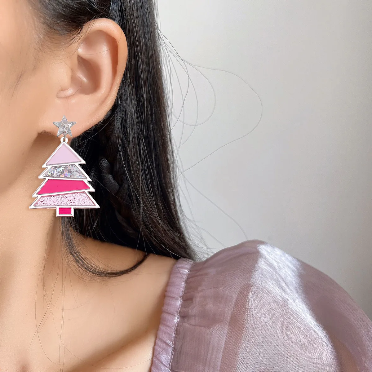 1 Pair Simple Style Classic Style Christmas Tree Polishing Epoxy Plating Arylic Plastic Silver Plated Drop Earrings display picture 13