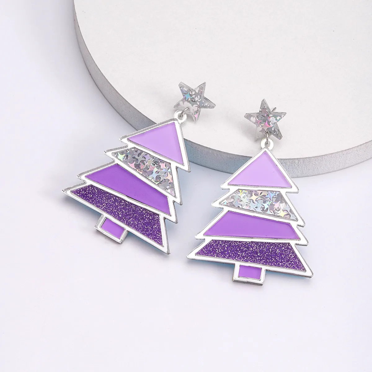 1 Pair Simple Style Classic Style Christmas Tree Polishing Epoxy Plating Arylic Plastic Silver Plated Drop Earrings display picture 8