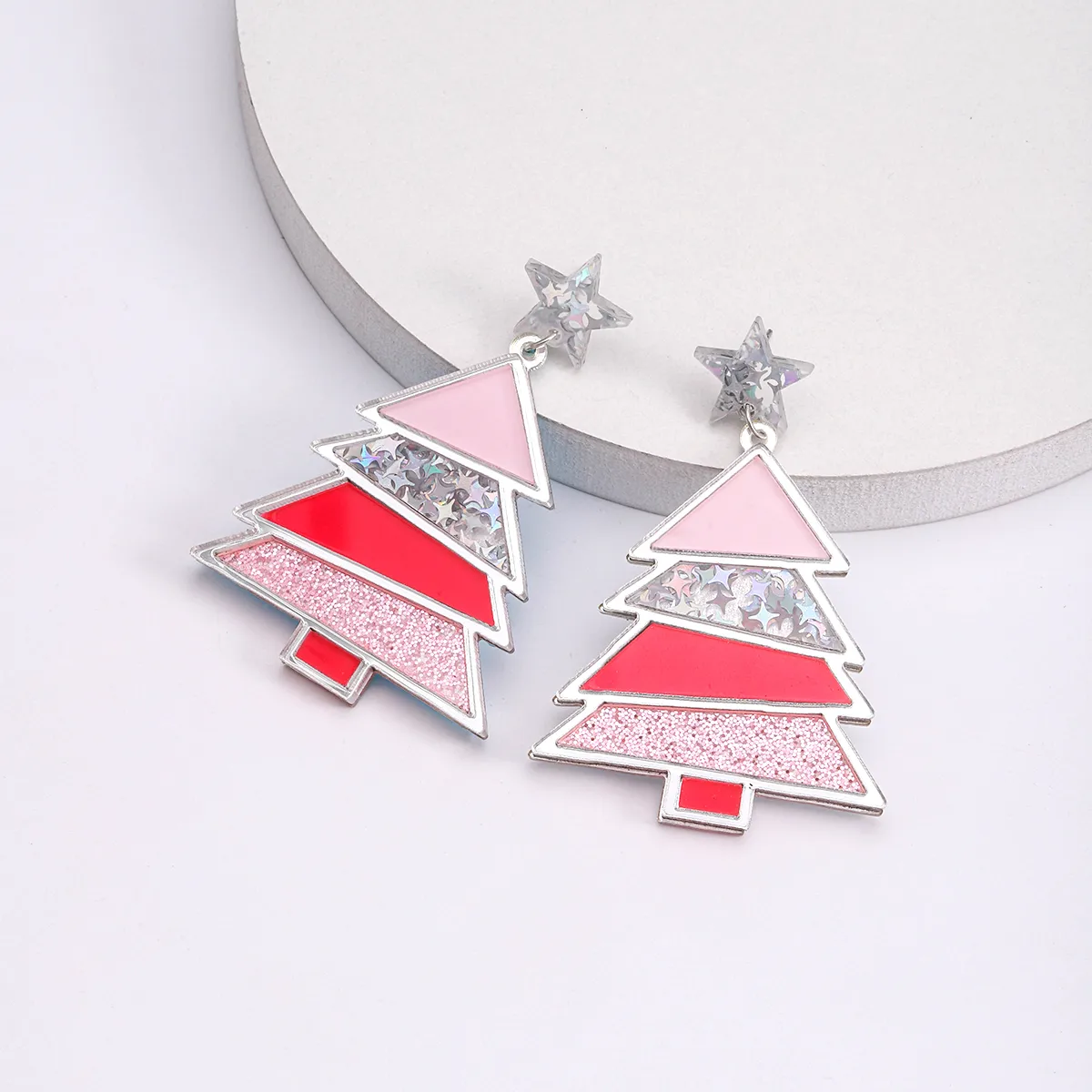1 Pair Simple Style Classic Style Christmas Tree Polishing Epoxy Plating Arylic Plastic Silver Plated Drop Earrings display picture 9